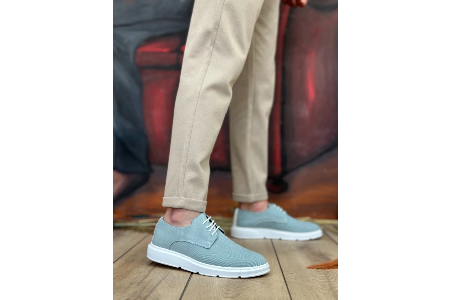 Shoecide Sb0003 Bağcıklı Klasik Spor Keten Turkuaz Yüksek Taban Casual Erkek Ayakkabı