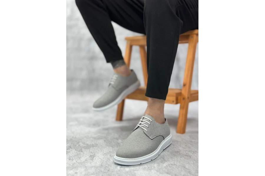Shoecide Sb0003 Bağcıklı Klasik Spor Koyu Gri Renk Keten Yüksek Taban Casual Erkek Ayakkabı