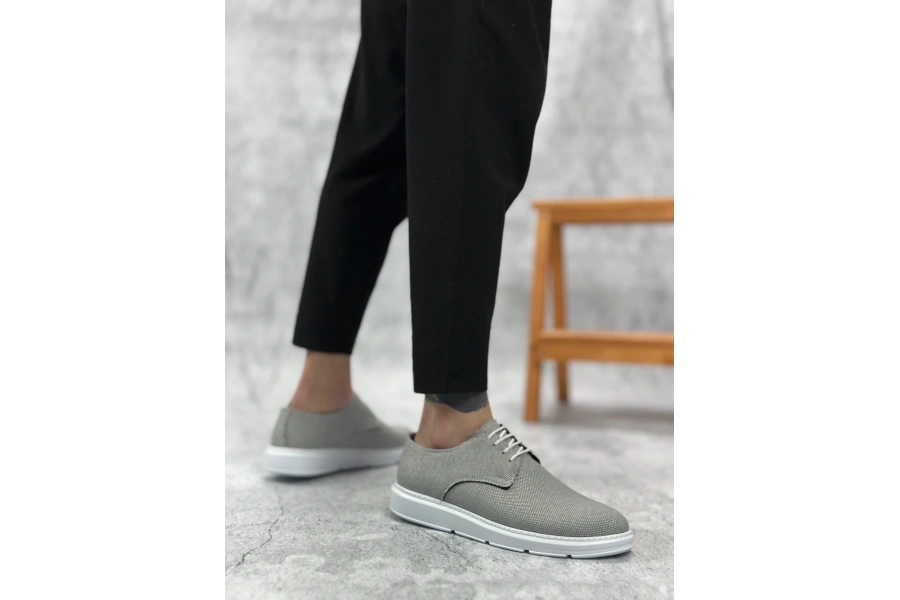 Shoecide Sb0003 Bağcıklı Klasik Spor Koyu Gri Renk Keten Yüksek Taban Casual Erkek Ayakkabı