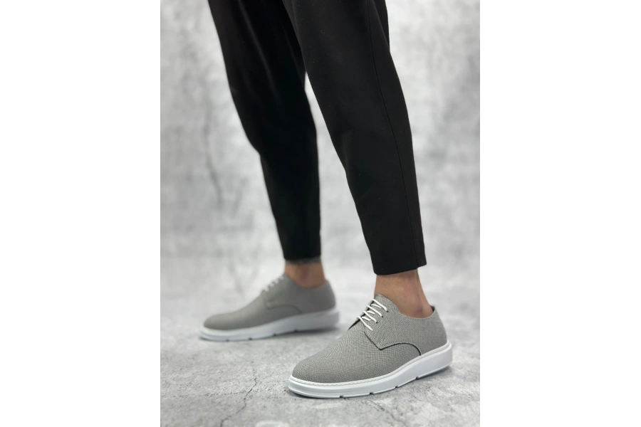 Shoecide Sb0003 Bağcıklı Klasik Spor Koyu Gri Renk Keten Yüksek Taban Casual Erkek Ayakkabı