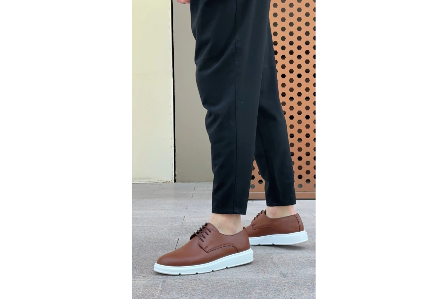 Shoecide Sb0003 Bağcıklı Klasik Taba Beyaz Kalın Taban Casual Erkek Ayakkabı