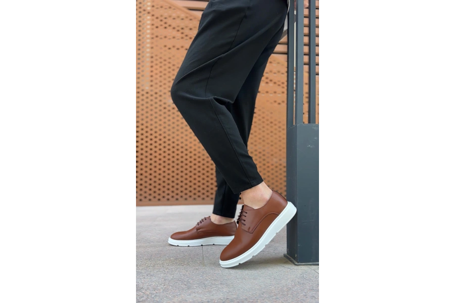 Shoecide Sb0003 Bağcıklı Klasik Taba Beyaz Kalın Taban Casual Erkek Ayakkabı