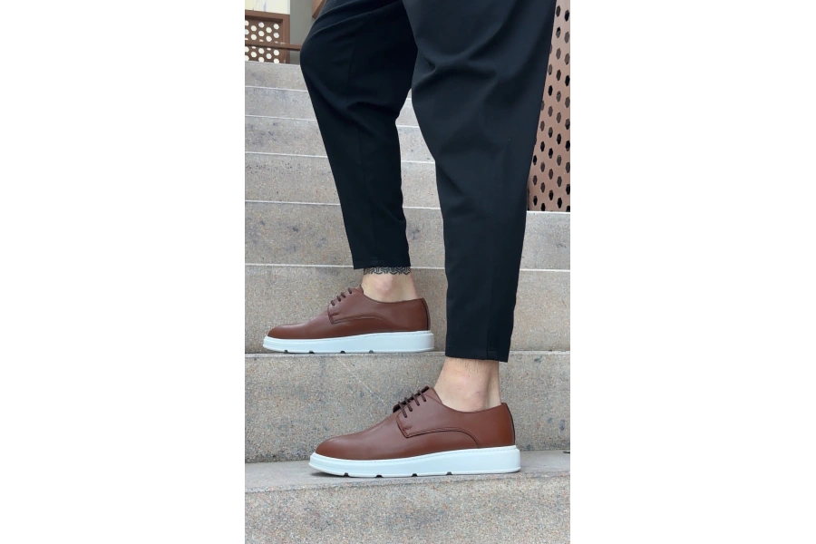 Shoecide Sb0003 Bağcıklı Klasik Taba Beyaz Kalın Taban Casual Erkek Ayakkabı