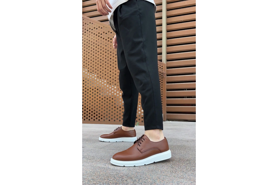 Shoecide Sb0003 Bağcıklı Klasik Taba Beyaz Kalın Taban Casual Erkek Ayakkabı