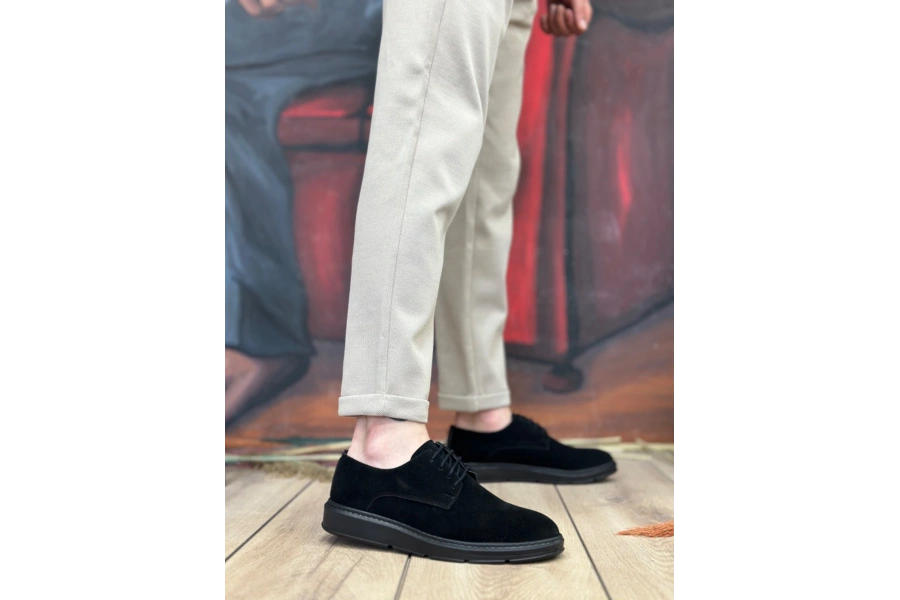 Shoecide Sb0003 Bağcıklı Süet Klasik Siyah Yüksek Taban Casual Erkek Ayakkabı