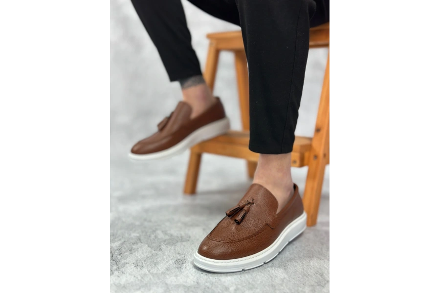 Shoecide Sb0005 Bağcıksız Yüksek Taban Klasik Püsküllü Taba Cilt Corcik Erkek Ayakkabı