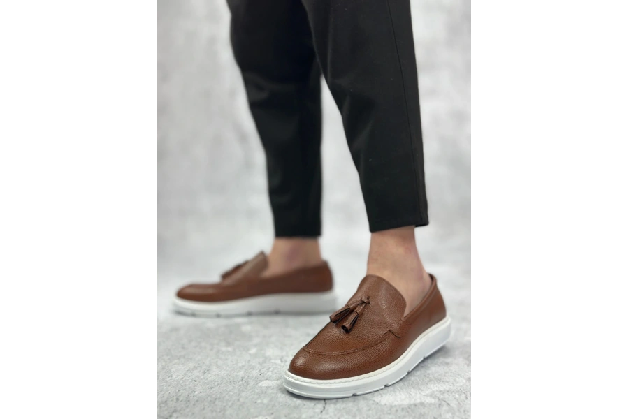 Shoecide Sb0005 Bağcıksız Yüksek Taban Klasik Püsküllü Taba Cilt Corcik Erkek Ayakkabı