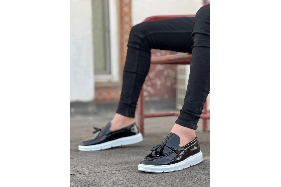 Shoecide Sb0005 Bağcıksız Yüksek Taban Klasik Rugan Kemerli Püsküllü Corcik Erkek Ayakkabı