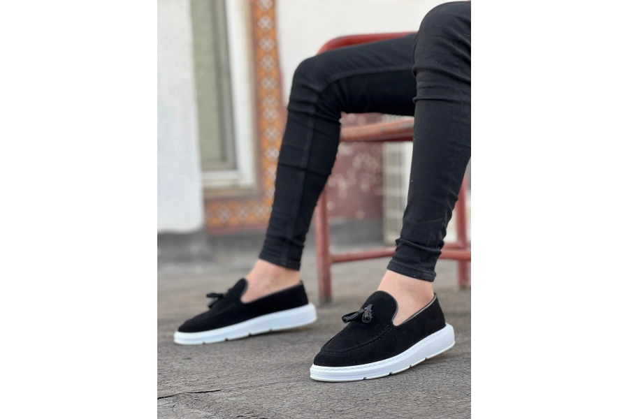 Shoecide Sb0005 Bağcıksız Yüksek Taban Klasik Süet Kemerli Püsküllü Corcik Erkek Ayakkabı