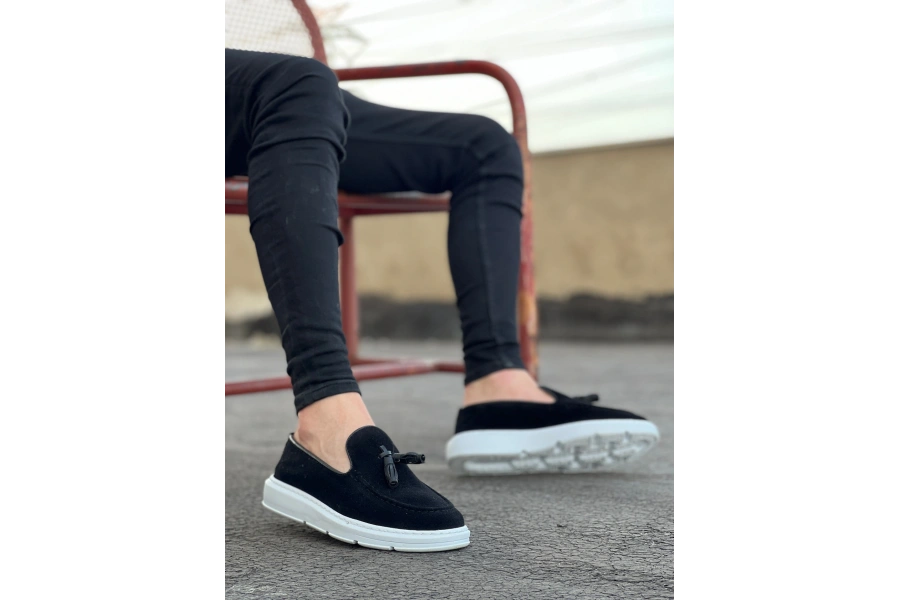 Shoecide Sb0005 Bağcıksız Yüksek Taban Klasik Süet Kemerli Püsküllü Corcik Erkek Ayakkabı