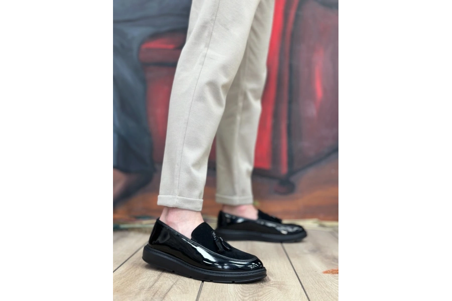Shoecide Sb0005 Bağcıksız Yüksek Taban Siyah Taban Klasik Süet Detaylı Püsküllü Corcik Erkek Ayakkabı