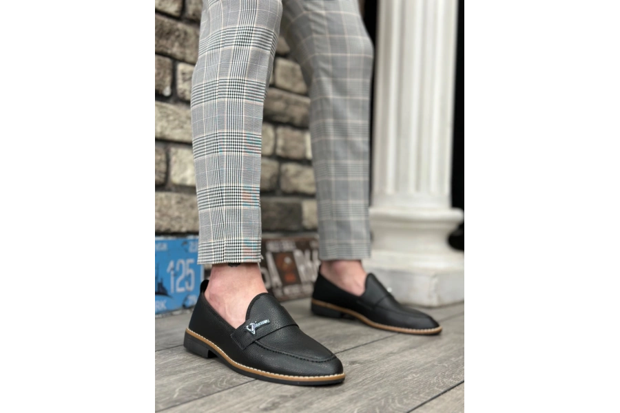 Shoecide Sb0009 Cilt Püsküllü Corcik Siyah V Fashıon Tokalı Klasik Erkek Ayakkabısı