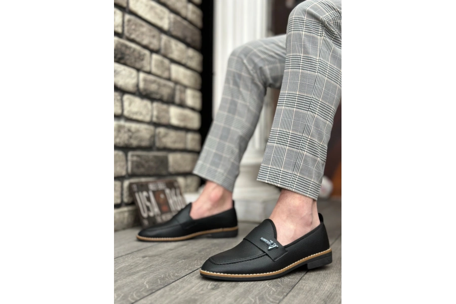 Shoecide Sb0009 Cilt Püsküllü Corcik Siyah V Fashıon Tokalı Klasik Erkek Ayakkabısı