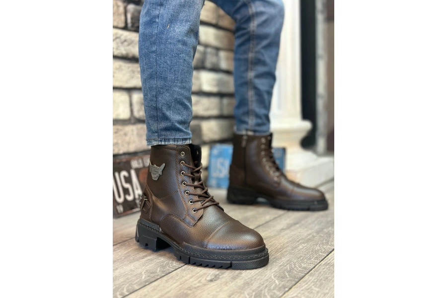 Shoecide Sb0080 Kartal Fermuarlı Tokalı Kahverengi Erkek Klasik Spor Klasik Yarım Bilek Bot