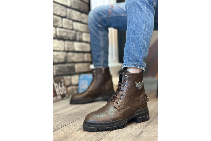 Shoecide Sb0080 Kartal Fermuarlı Tokalı Kahverengi Erkek Klasik Spor Klasik Yarım Bilek Bot
