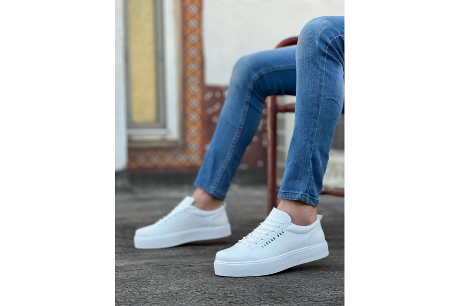 Shoecide Sb0104 Bağcıklı Beyaz Cilt Deri Spor Klasik Erkek Ayakkabı