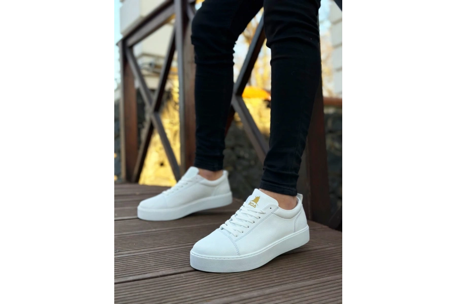Shoecide Sb0104 Bağcıklı Beyaz Cilt  Spor Klasik Erkek Ayakkabı