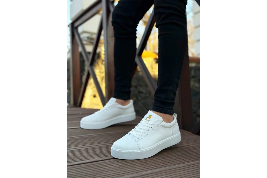 Shoecide Sb0104 Bağcıklı Beyaz Cilt  Spor Klasik Erkek Ayakkabı