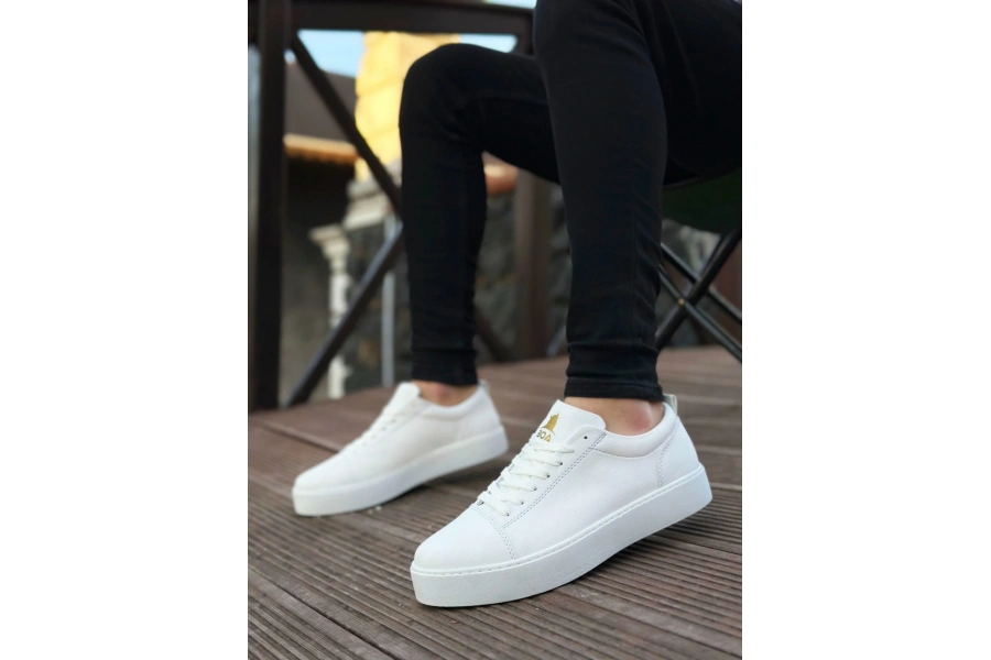 Shoecide Sb0104 Bağcıklı Beyaz Cilt  Spor Klasik Erkek Ayakkabı