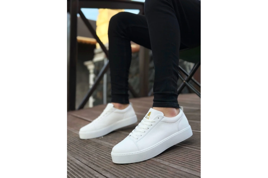Shoecide Sb0104 Bağcıklı Beyaz Cilt  Spor Klasik Erkek Ayakkabı
