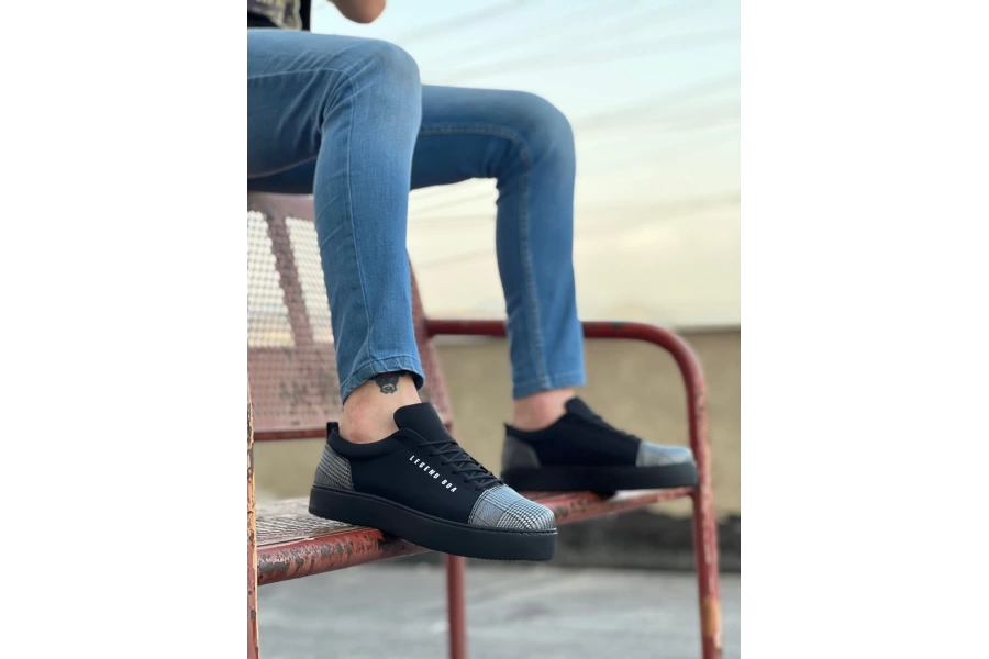 Shoecide Sb0104 Bağcıklı Siyah Ekose Süet Siyah Taban Spor Klasik Erkek Ayakkabı
