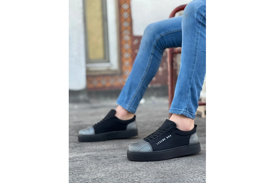 Shoecide Sb0104 Bağcıklı Siyah Ekose Süet Siyah Taban Spor Klasik Erkek Ayakkabı