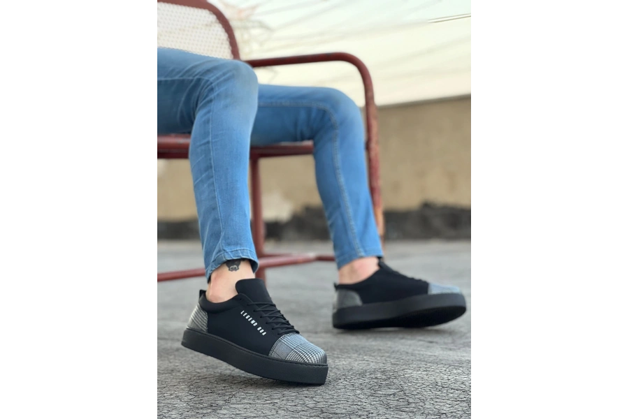 Shoecide Sb0104 Bağcıklı Siyah Ekose Süet Siyah Taban Spor Klasik Erkek Ayakkabı