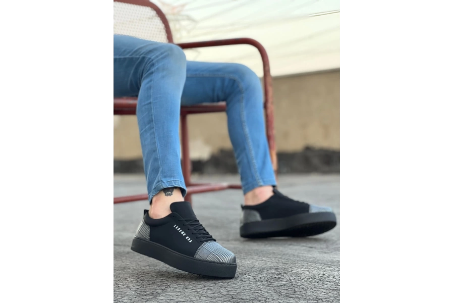 Shoecide Sb0104 Bağcıklı Siyah Ekose Süet Siyah Taban Spor Klasik Erkek Ayakkabı