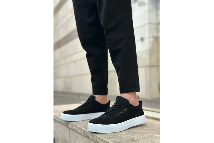 Shoecide Sb0104 Bağcıklı Siyah Süet Beyaz Taban Spor Klasik Erkek Ayakkabı