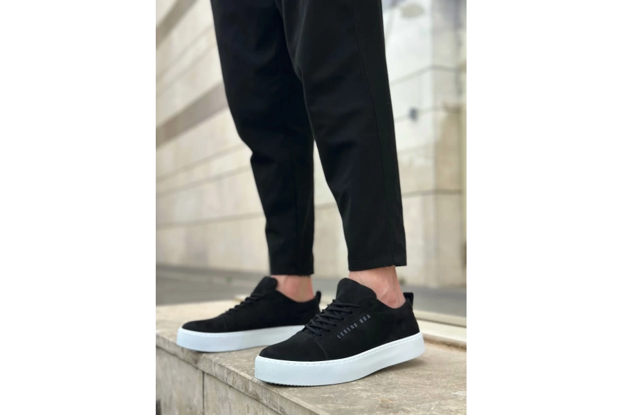 Shoecide Sb0104 Bağcıklı Siyah Süet Beyaz Taban Spor Klasik Erkek Ayakkabı