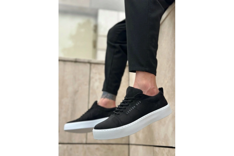 Shoecide Sb0104 Bağcıklı Siyah Süet Beyaz Taban Spor Klasik Erkek Ayakkabı