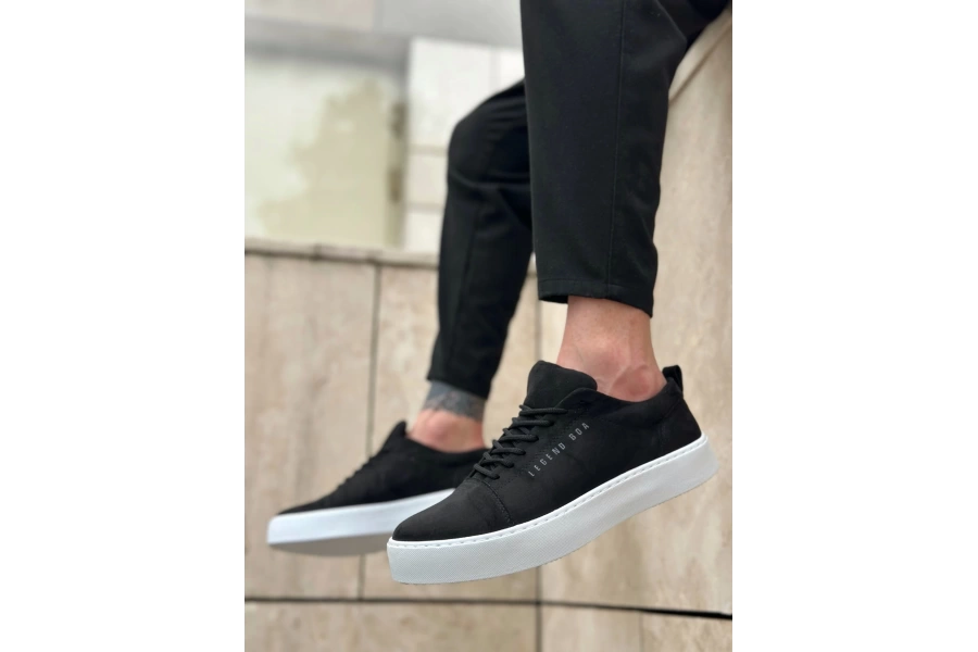 Shoecide Sb0104 Bağcıklı Siyah Süet Beyaz Taban Spor Klasik Erkek Ayakkabı