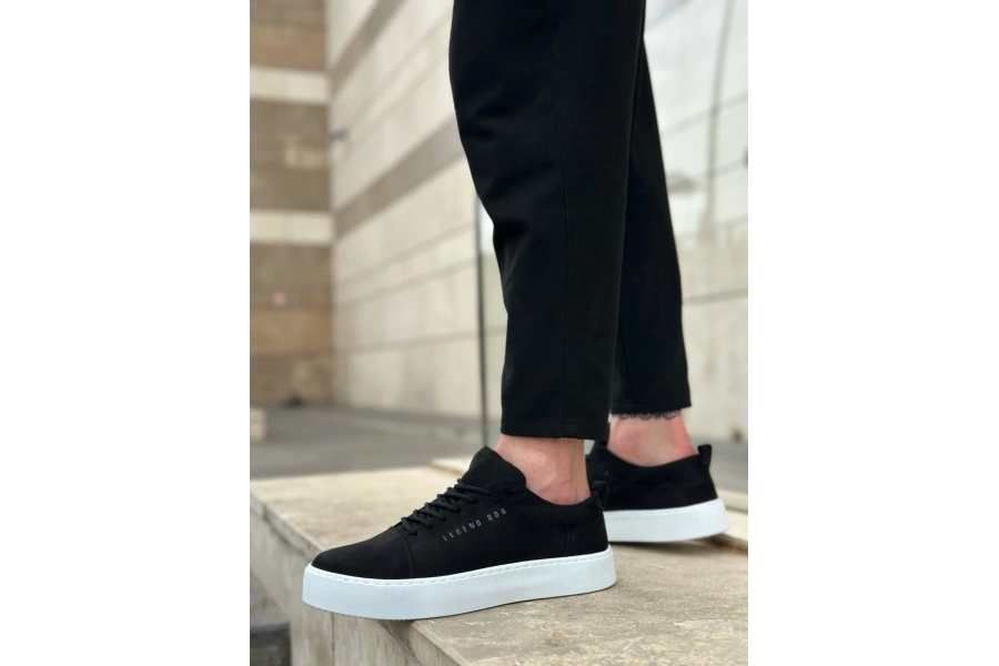 Shoecide Sb0104 Bağcıklı Siyah Süet Beyaz Taban Spor Klasik Erkek Ayakkabı