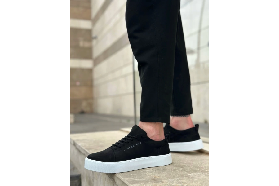 Shoecide Sb0104 Bağcıklı Siyah Süet Beyaz Taban Spor Klasik Erkek Ayakkabı