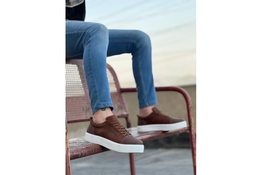 Shoecide Sb0104 Bağcıklı Taba Ekose Spor Klasik Erkek Ayakkabı