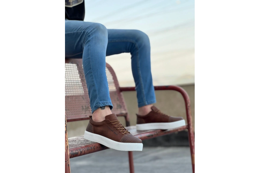 Shoecide Sb0104 Bağcıklı Taba Ekose Spor Klasik Erkek Ayakkabı