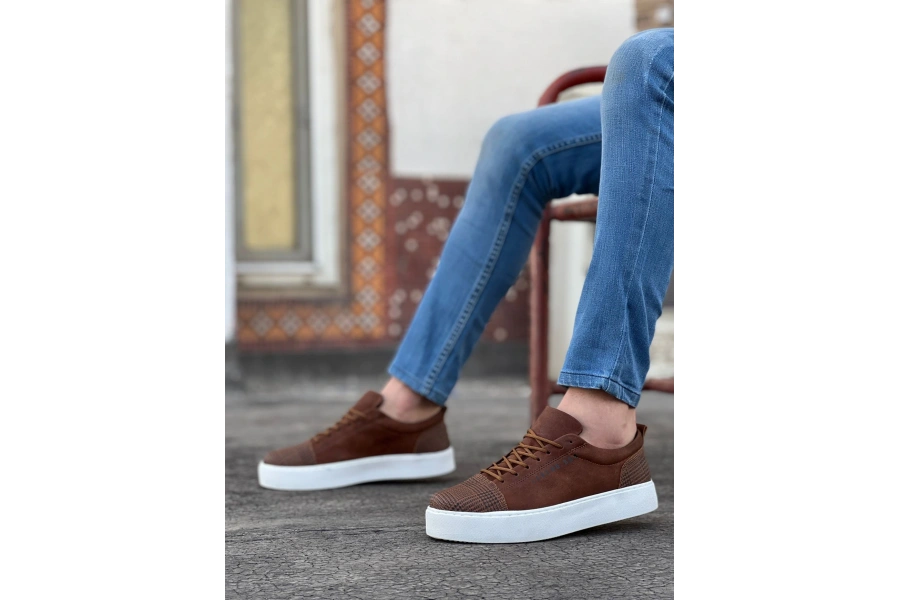 Shoecide Sb0104 Bağcıklı Taba Ekose Spor Klasik Erkek Ayakkabı