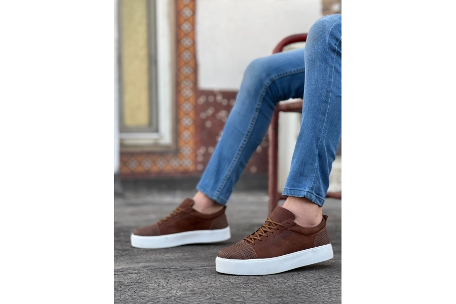 Shoecide Sb0104 Bağcıklı Taba Ekose Spor Klasik Erkek Ayakkabı