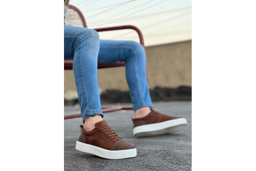 Shoecide Sb0104 Bağcıklı Taba Ekose Spor Klasik Erkek Ayakkabı