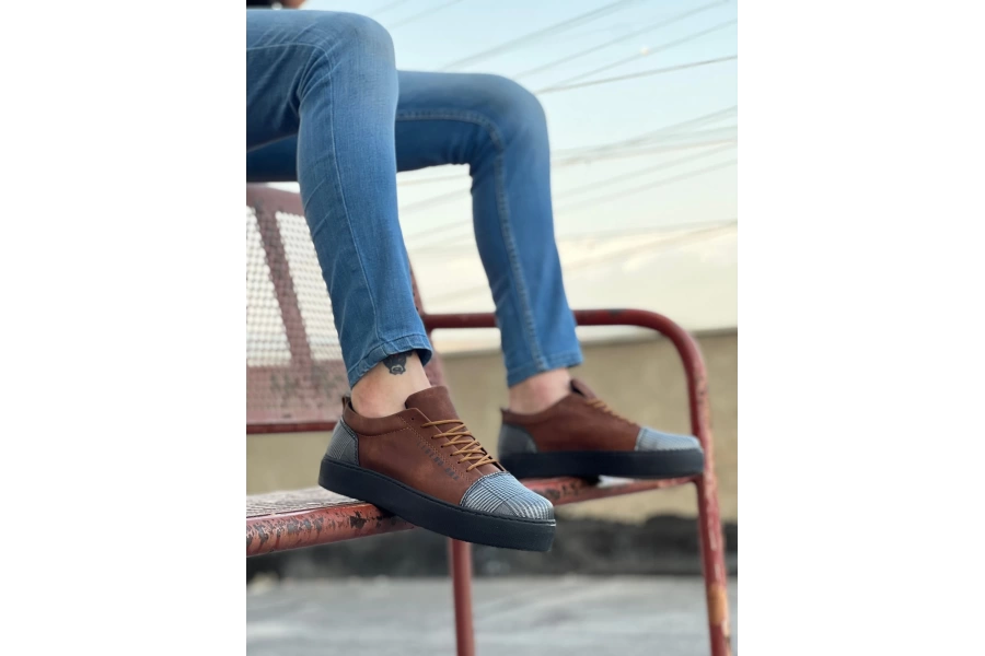 Shoecide Sb0104 Bağcıklı Taba Ekose Süet Siyah Taban Spor Klasik Erkek Ayakkabı
