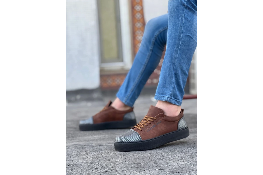 Shoecide Sb0104 Bağcıklı Taba Ekose Süet Siyah Taban Spor Klasik Erkek Ayakkabı