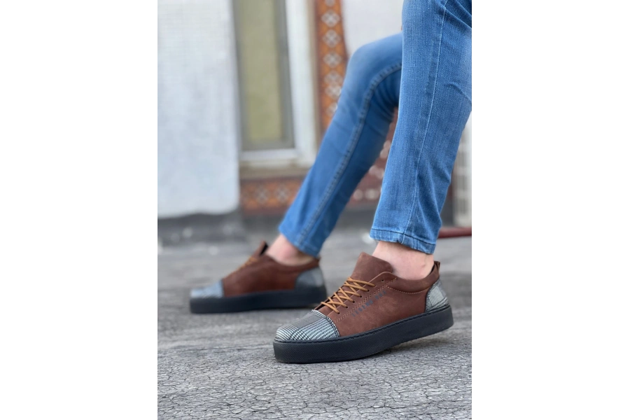 Shoecide Sb0104 Bağcıklı Taba Ekose Süet Siyah Taban Spor Klasik Erkek Ayakkabı