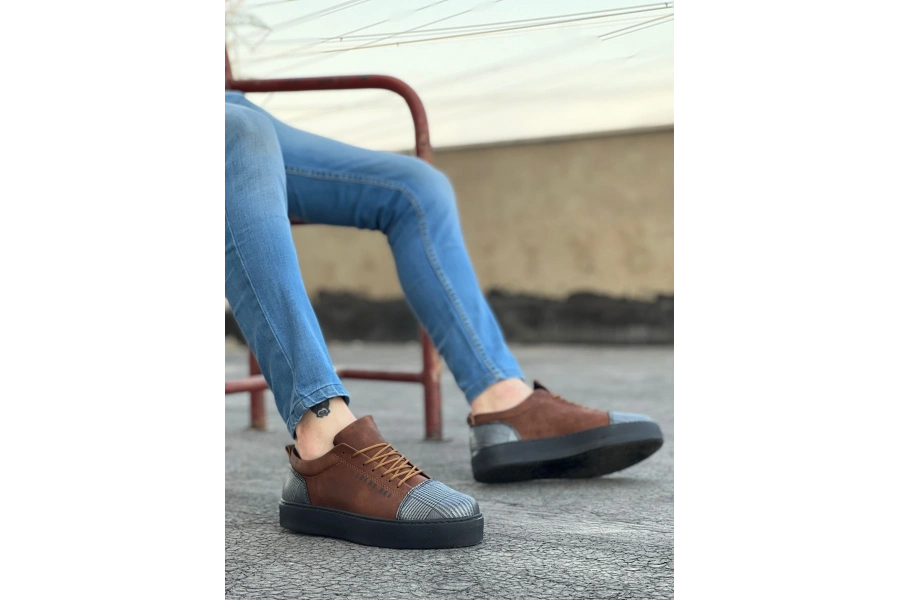 Shoecide Sb0104 Bağcıklı Taba Ekose Süet Siyah Taban Spor Klasik Erkek Ayakkabı