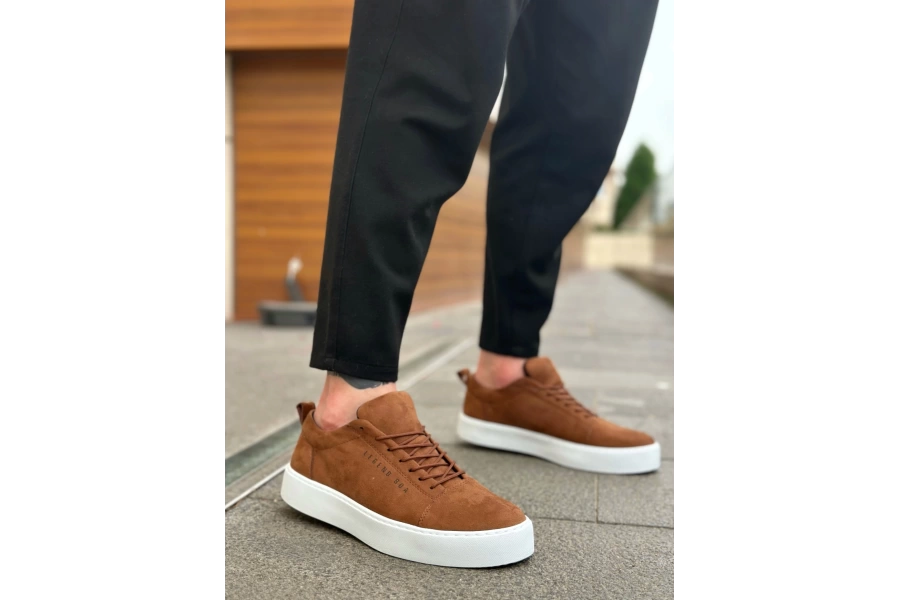 Shoecide Sb0104 Bağcıklı Taba Süet Beyaz Taban Spor Klasik Erkek Ayakkabı