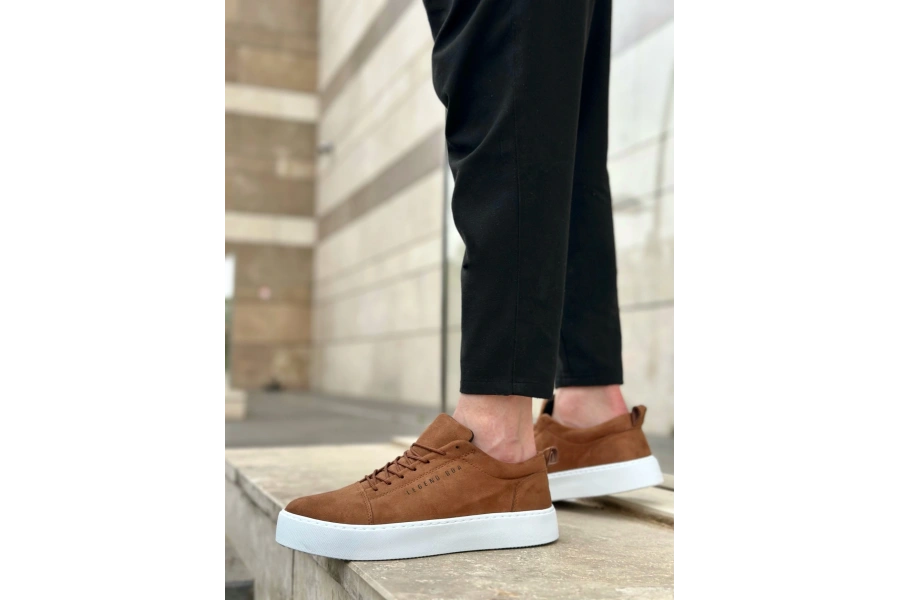 Shoecide Sb0104 Bağcıklı Taba Süet Beyaz Taban Spor Klasik Erkek Ayakkabı