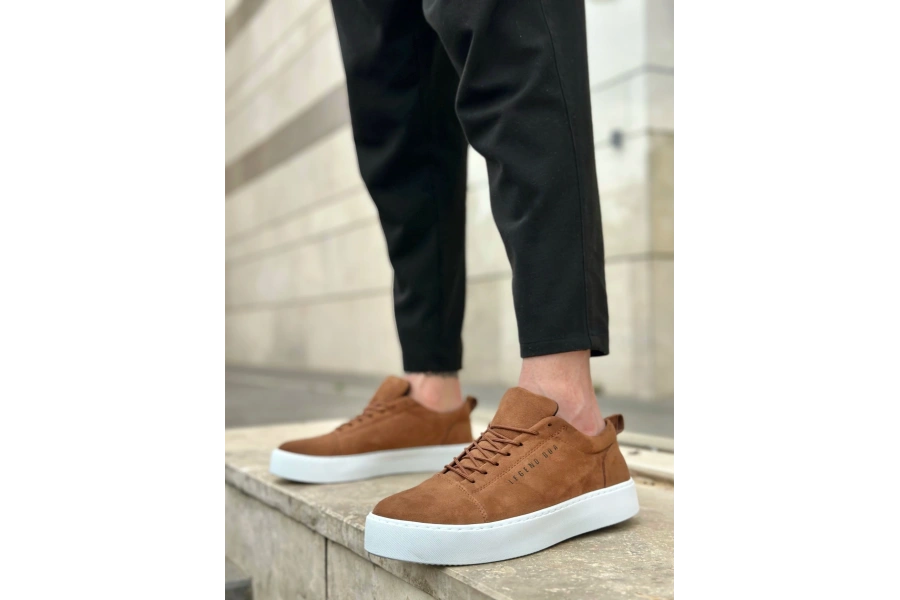 Shoecide Sb0104 Bağcıklı Taba Süet Beyaz Taban Spor Klasik Erkek Ayakkabı