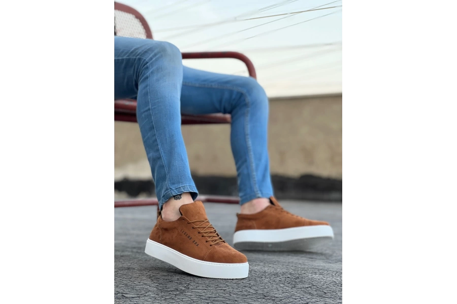 Shoecide Sb0104 Bağcıklı Taba Süet Beyaz Taban Spor Klasik Erkek Ayakkabı