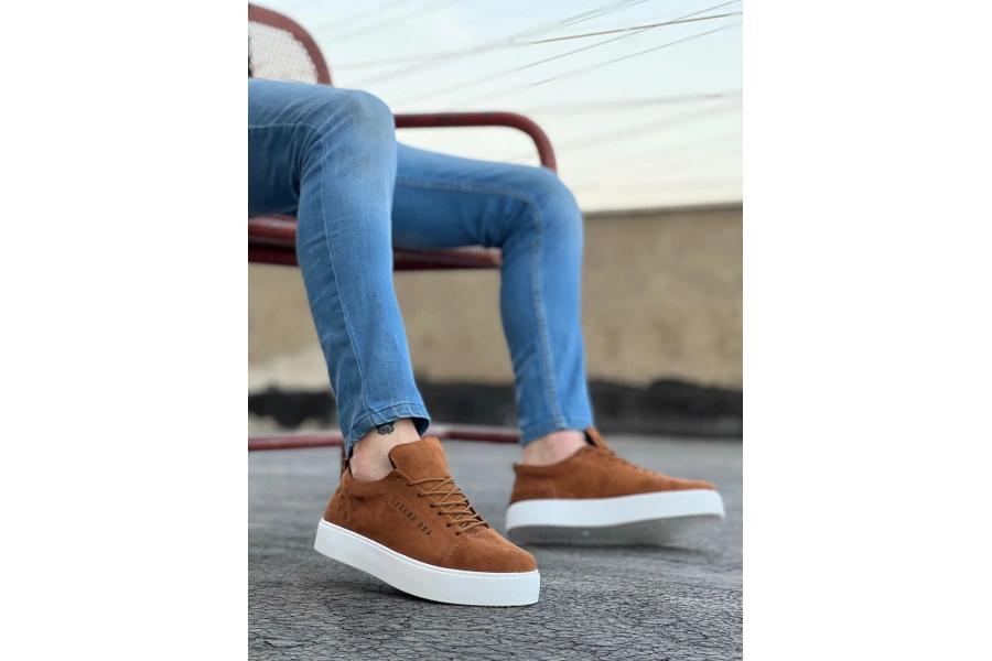 Shoecide Sb0104 Bağcıklı Taba Süet Beyaz Taban Spor Klasik Erkek Ayakkabı