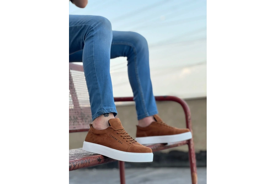 Shoecide Sb0104 Bağcıklı Taba Süet Beyaz Taban Spor Klasik Erkek Ayakkabı