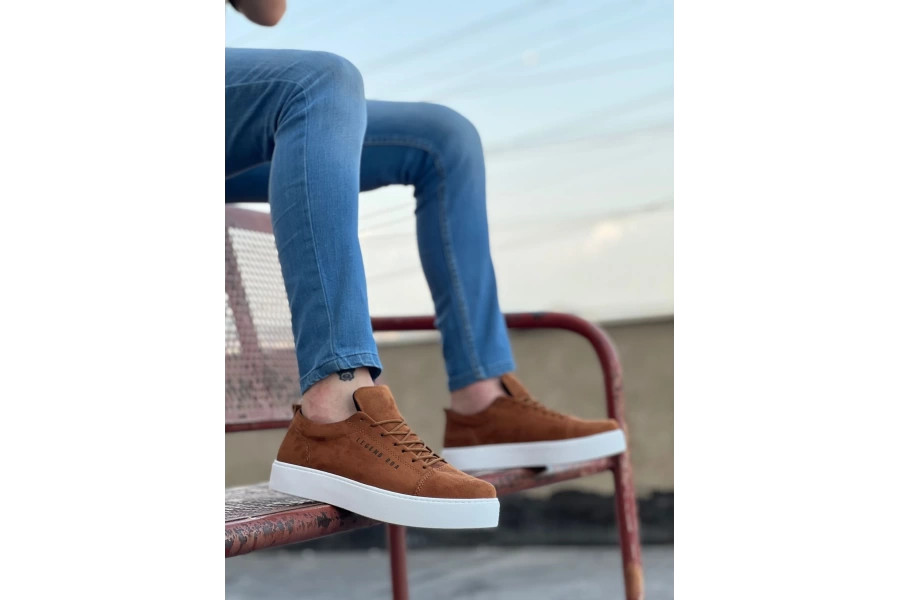Shoecide Sb0104 Bağcıklı Taba Süet Beyaz Taban Spor Klasik Erkek Ayakkabı